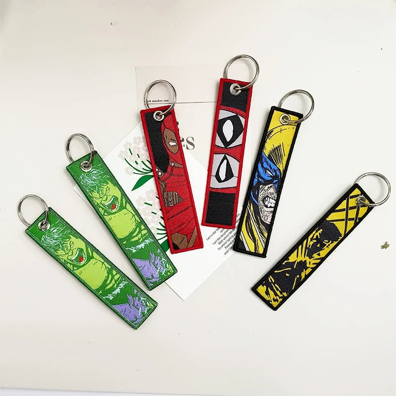 Embroidery Cool Keychain Motorcycles Cars Chaveiro American comics Manga Series Holder Pendant Portable Key Lanyard Accessories
