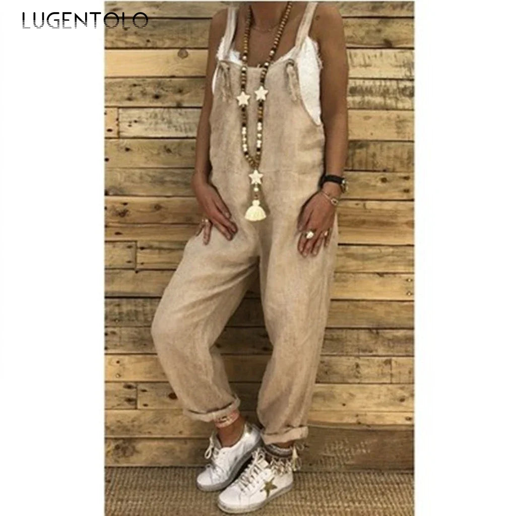Women Fashion Suspenders Jumpsuits Large Size Casual Overalls Solid Summer Thin New Sleeveless Loose Street Rompers Lugentolo