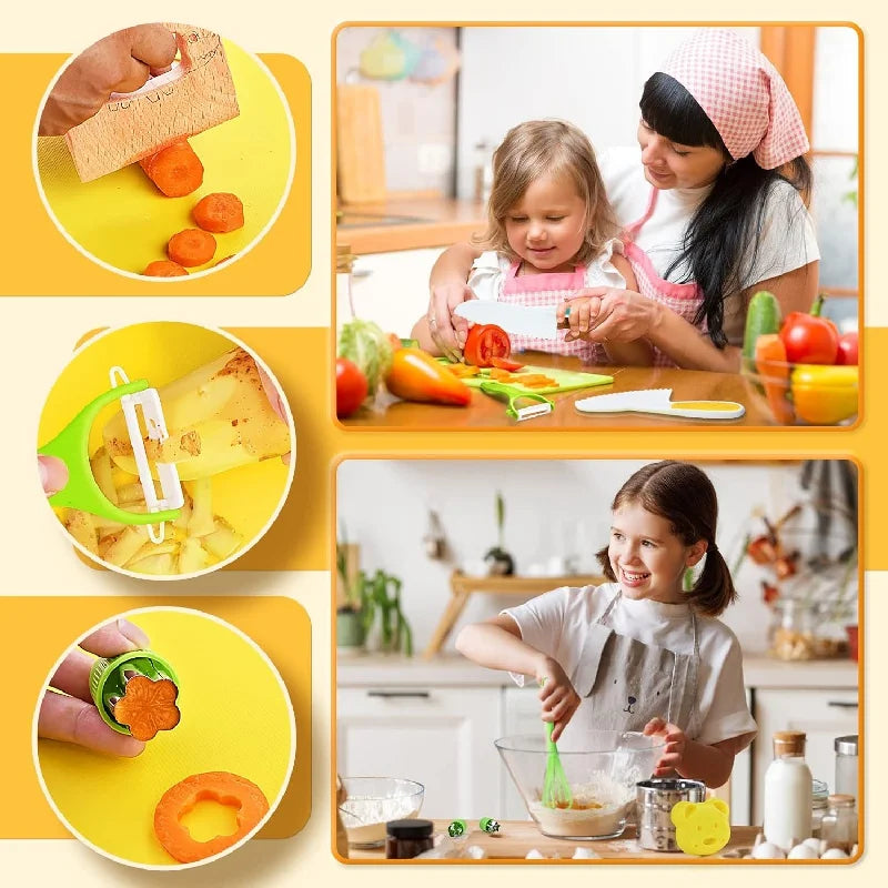 11/17Pcs Montessori Kitchen Tools Set Cookware Baking Toy Kids Safe Knives With Cutting Board Toddlers Real Cooking Accessories