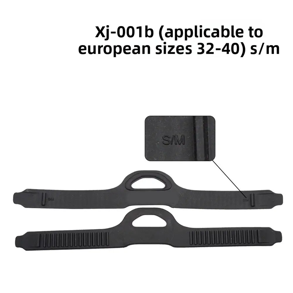Verstellbarer schwarzer Flossenriemen aus TPR-Material mit zentralem Griff und strukturierten Griffenden, ausgelegt für europäische Größen 32–40; der Riemen bietet eine Funktion zur schnellen Lösung.