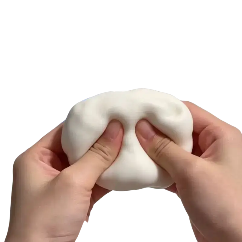 White squishy toy soap squishy toy held in hands soft stress relief sensory fidget for anxiety decompression