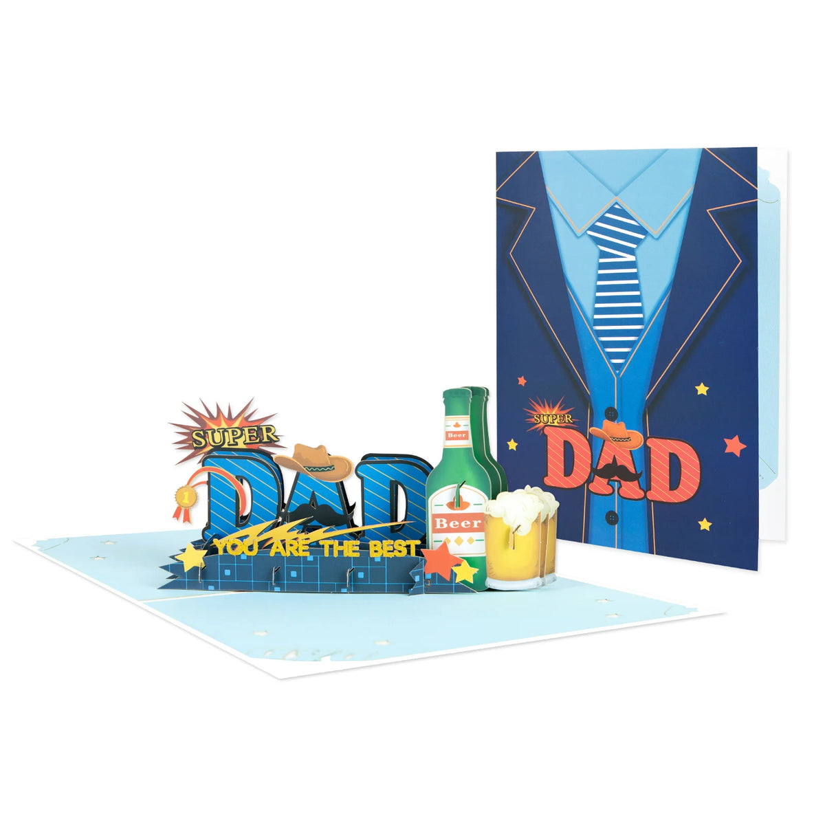 3D Pop-Up Father's Day Greeting Card Unique Handmade Gift for Dad Birthday Card with Notecard