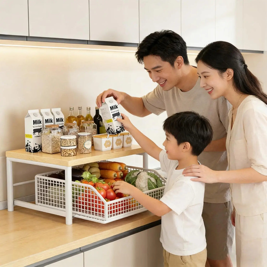 Kitchen Countertop Organizer Double Layer Organize Shelf Counter Organizer Drawer Microwave Spices Shelf Kitchen accessories