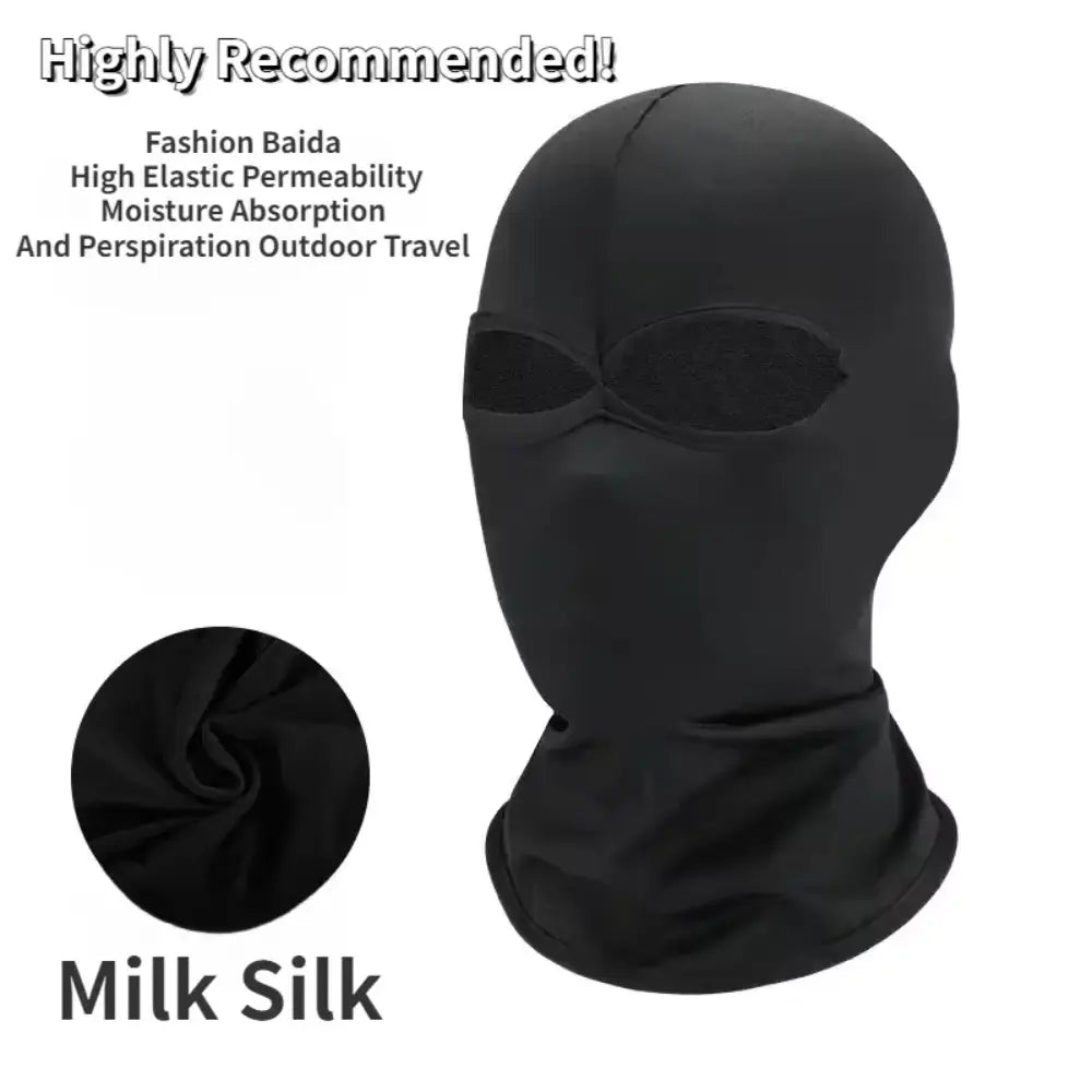 black spandex full face mask 2 pack featuring black milk silk balaclava with eye and nose cutouts.