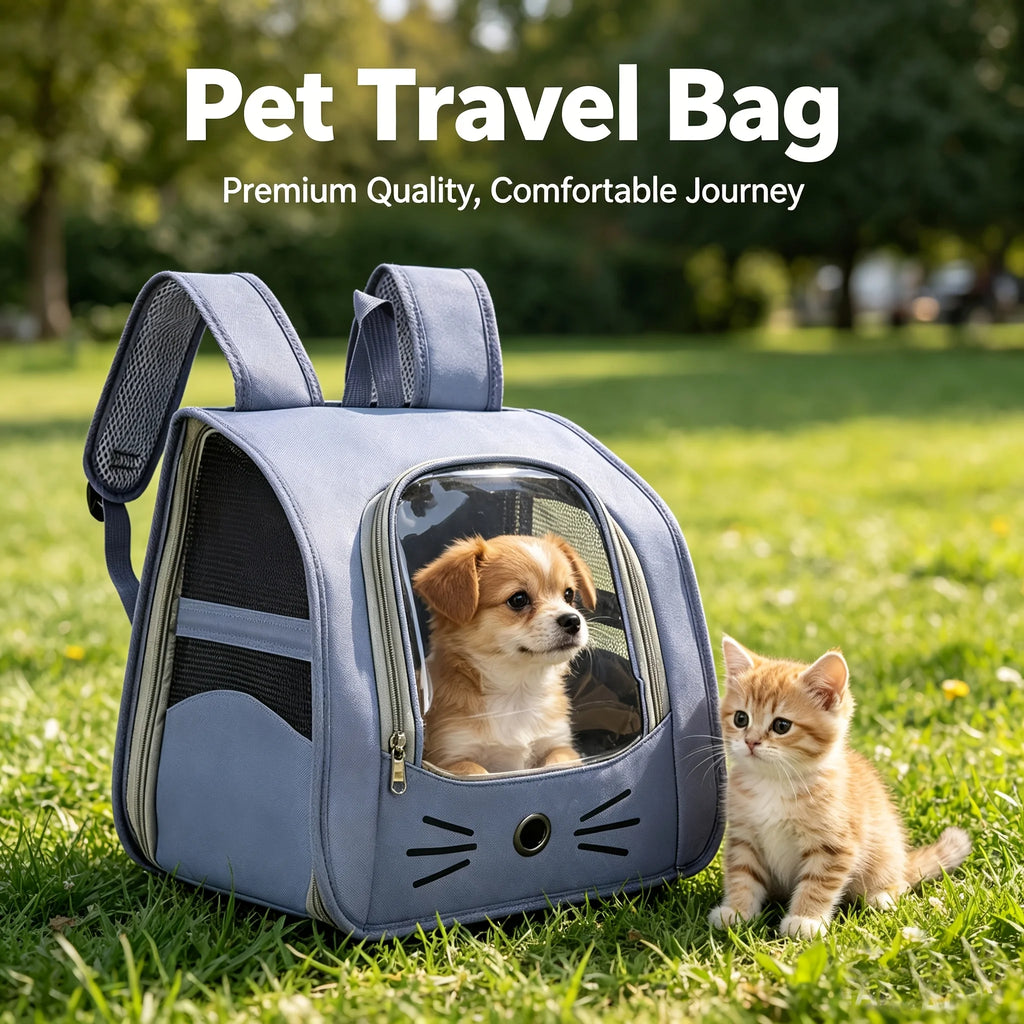 2-Piece Pet Backpack + Towel Set (1 backpack + 1 towel), Pet Travel Bag Set, Portable Pet Carrier with Mesh Window