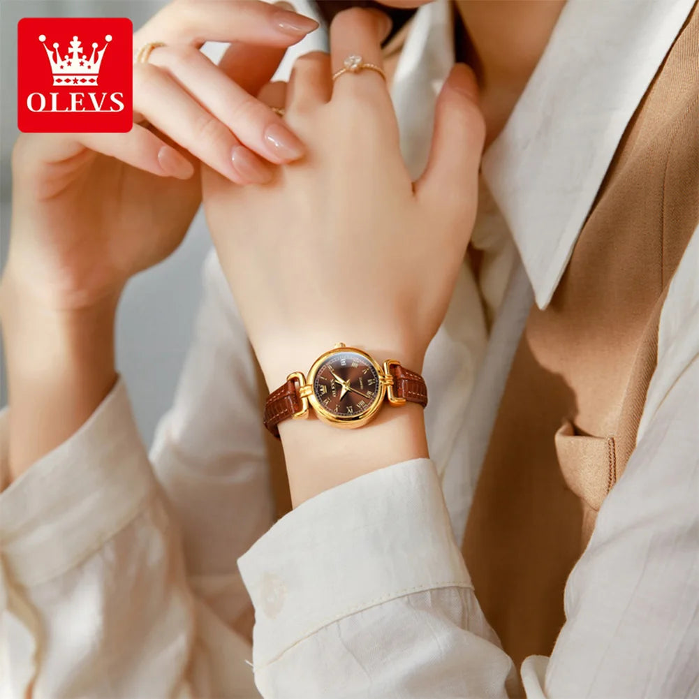 OLEVS Watches Womens Elegant Original Quartz Watch Leather Strap Waterproof Luminous Date Ladies Watches Girls Gifts Reloj New