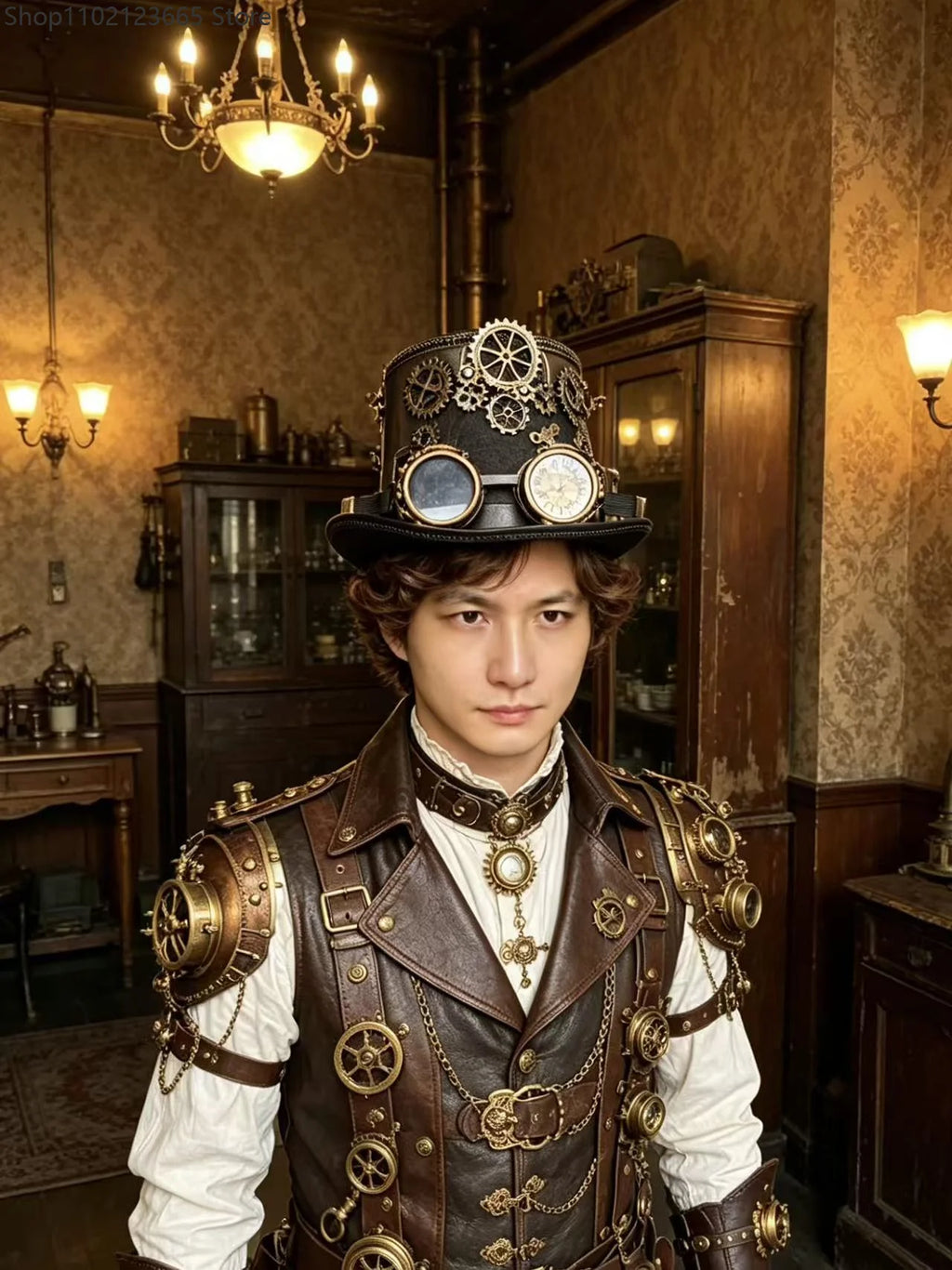 Mens Gothic Steampunk Hats Retro Costume Cosplay Top Hat With Removable Goggles Dress Up Accessories Time Traveler Costume Men