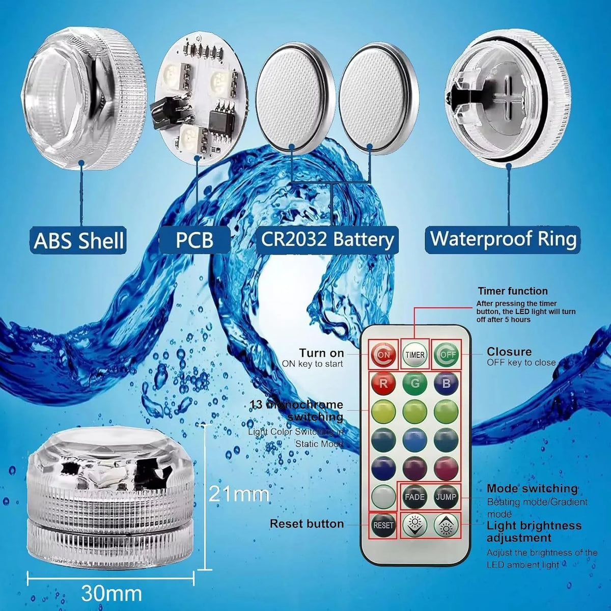 1/2/4/6/8/10 Submersible LED Lamp, RGB Waterproof Color-Changing Tea Lamp with Remote Control, Battery-Powered Mini Lamp