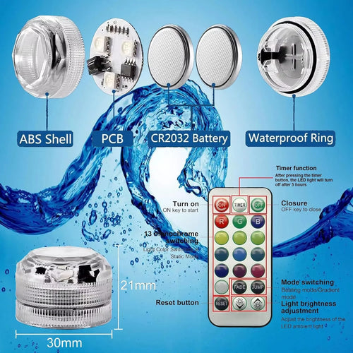 1/2/4/6/8/10 Submersible LED Lamp, RGB Waterproof Color-Changing Tea Lamp with Remote Control, Battery-Powered Mini Lamp
