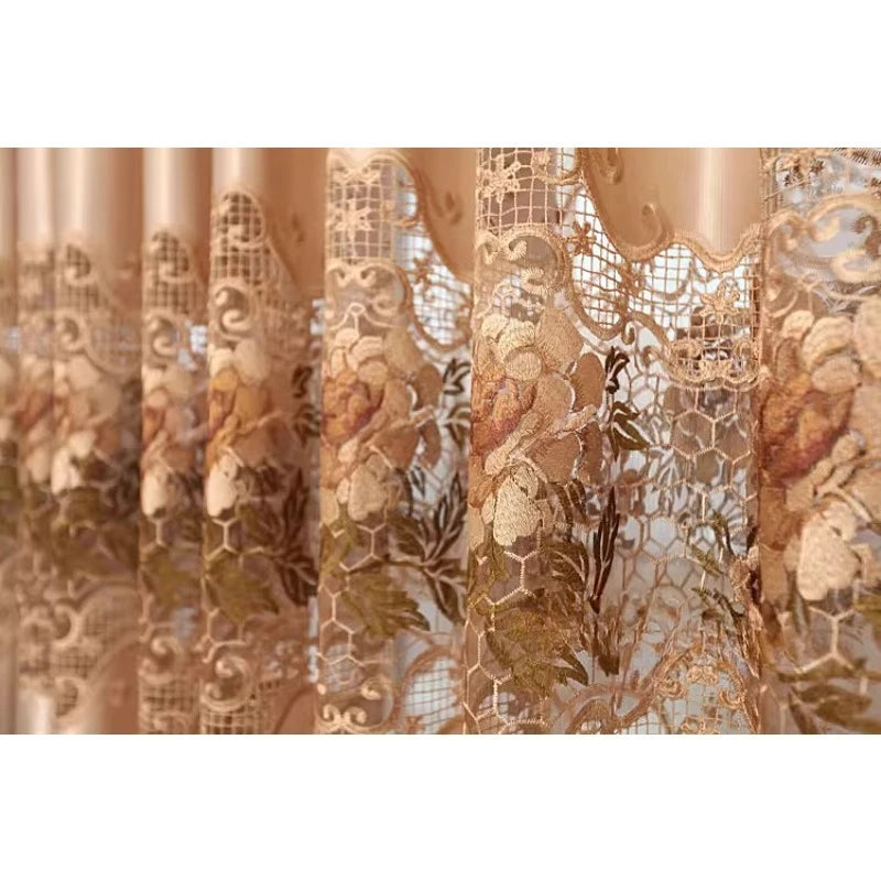 Embroidered Yarn Luxury Curtains for Living Dining Room Bedroom Semi Blackout Hollowed-out Pastoral Fashion Jacquard Custom