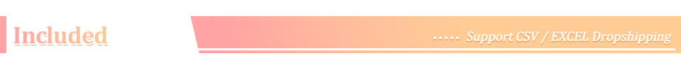 a soft peach-colored banner with the word included in warm tones and subtle horizontal lines indicating csv and excel dropshipping support for the gym equipment organizer trolley with wheels