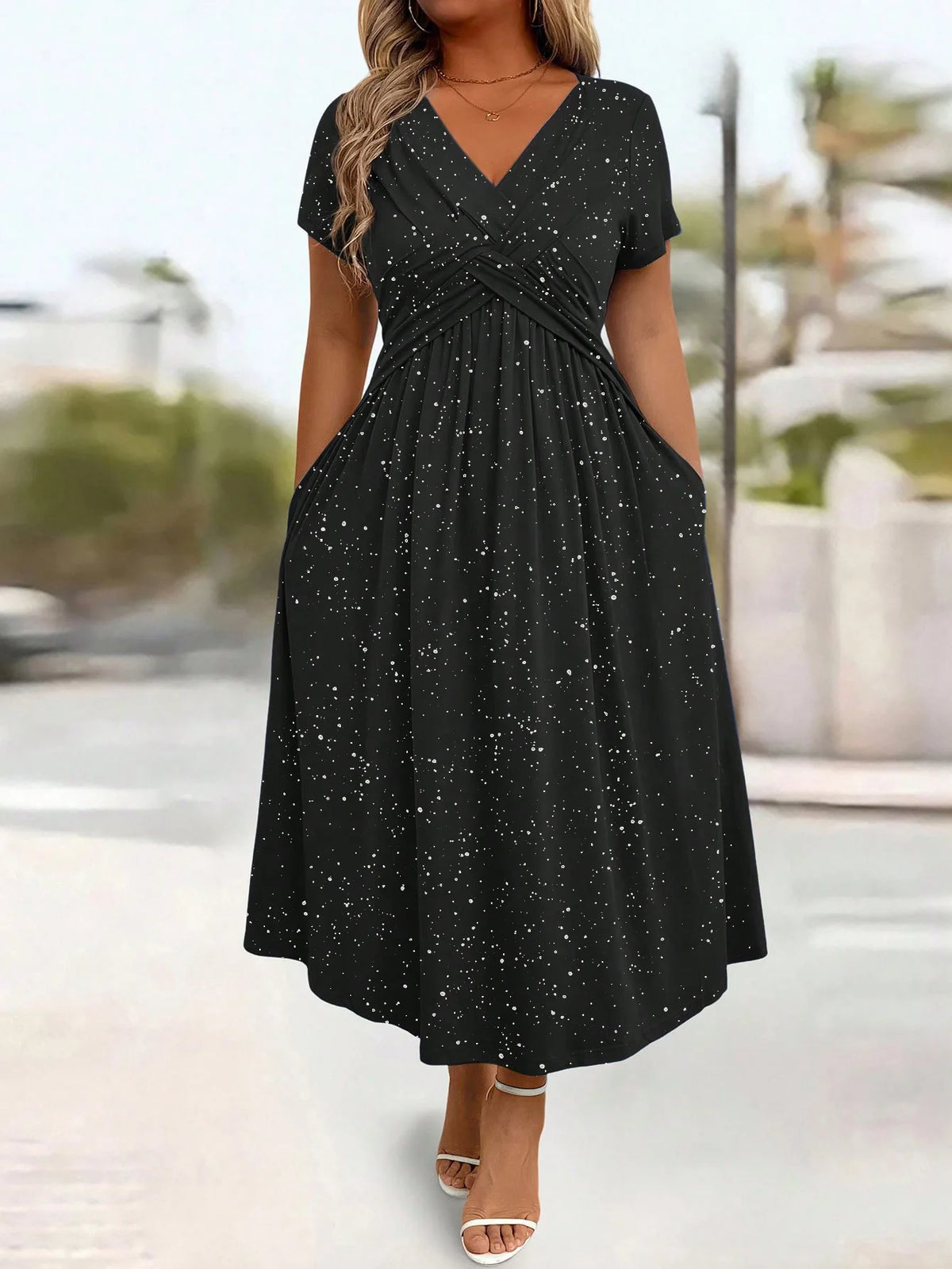 Vestidos De Mujer Casuales V Neck Short Sleeve Pocket Hem Elegant Dress Women's Summer New Formal Evening Fashion Hem Long Dress