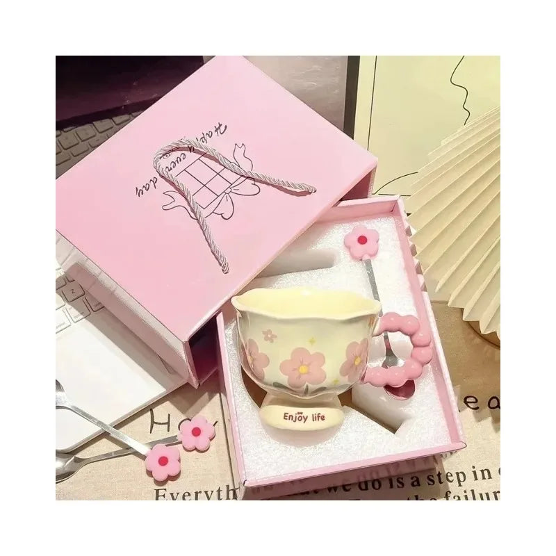 340mI birthday gift for girls, girlfriends, souvenir, water cup, tulip ceramic cup, high-end gift box, flower mug.