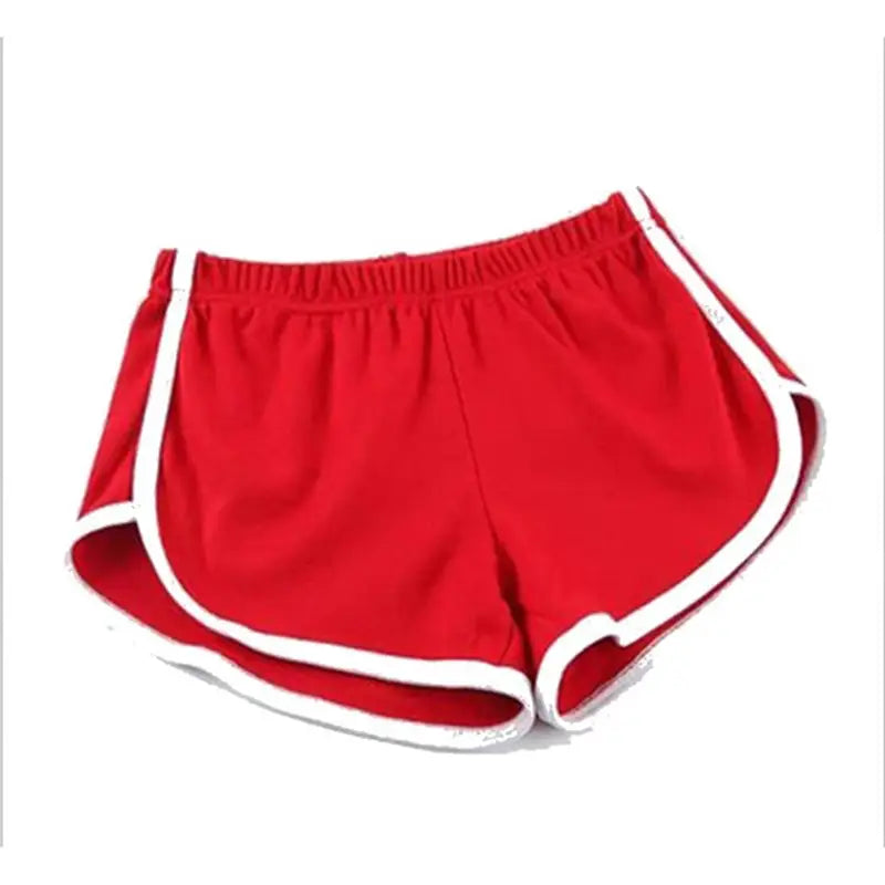 Red sports shorts women with white trim and elastic waist for casual athletic wear
