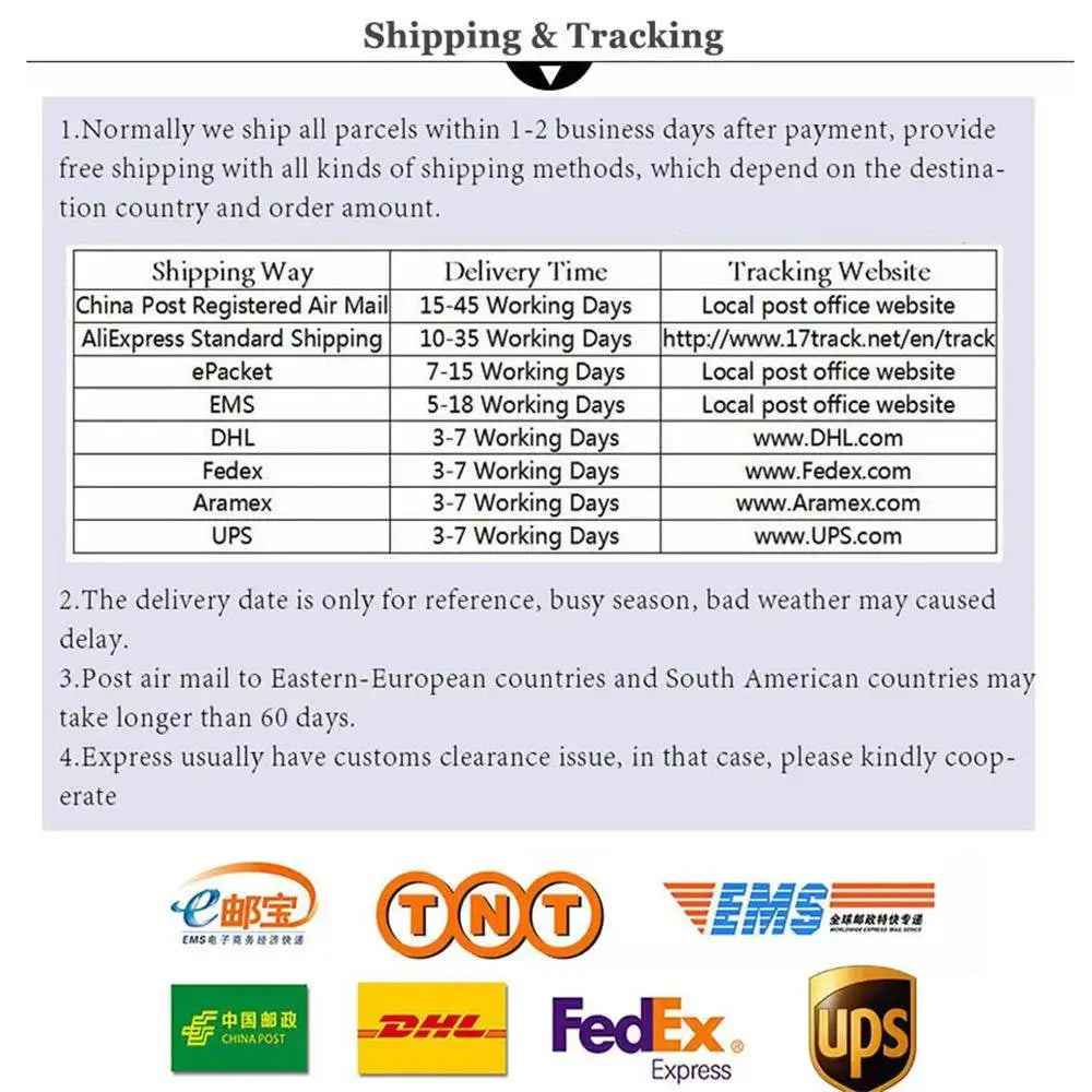 shipping and tracking information chart for natural jade raw stone floral sliding bangle showing various courier services delivery times and tracking websites.