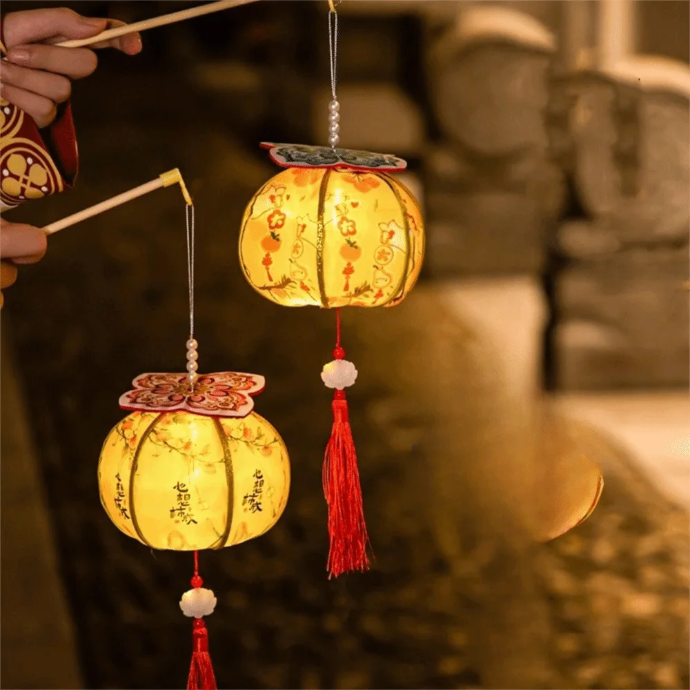 Ancient New Year Persimmon Lantern 2026 Horse Year with Tassel Luminous Lantern Handmade Cloth Chinese Lantern