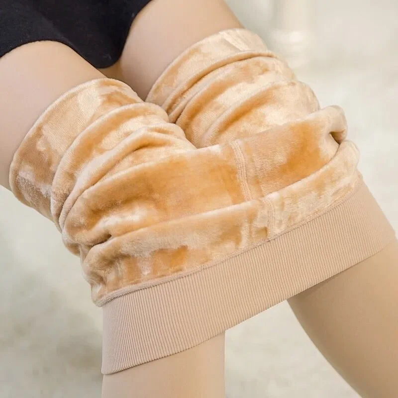 Winter Thermal Pantyhose Women Thicken Stockings Fake Translucent Pantyhose Fleece Lined Tights High Waist Elastic Wool Socks