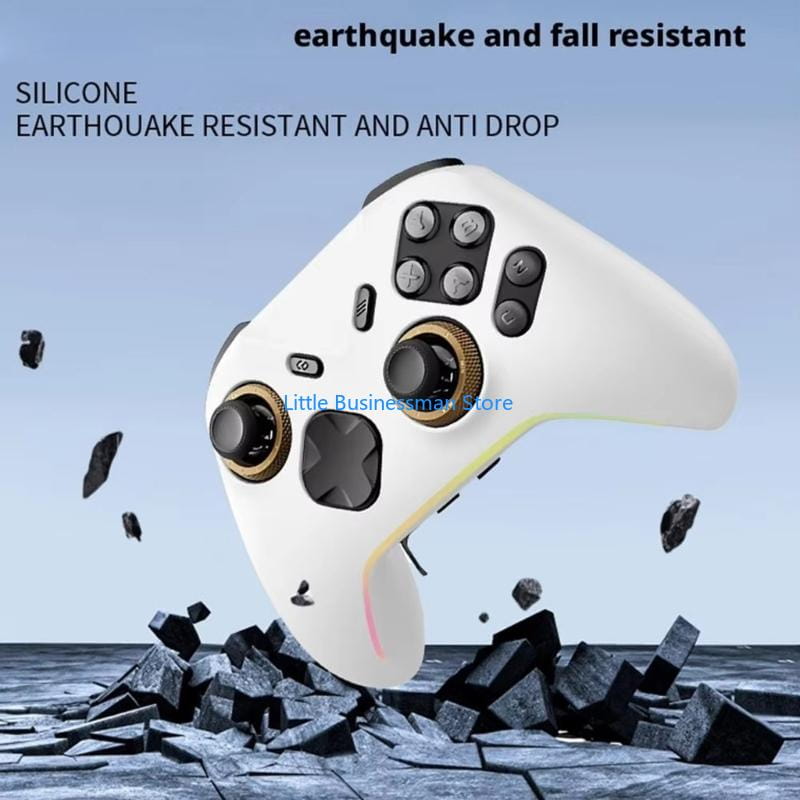 white silicone xbox controller protective case skin with black and gold accents shown from the back side