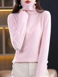 Women 100% Merino Wool Sweater Autumn Winter Fashion Pile Collar Pullover Cashmere Knitwear Casual Long-sleeved Bottoming Tops