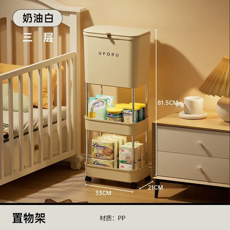 Layered Baby Storage Organizer, Openandshut Trash Can, Multiscene Portable Rack, Multilayer Large Cabinet in Bedroom, Versatile
