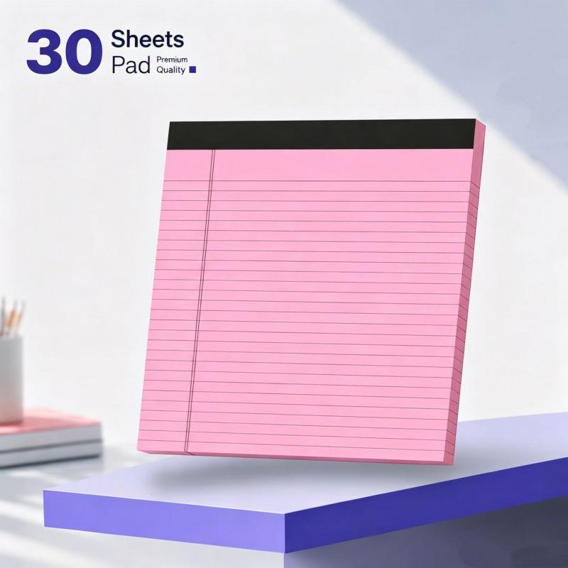 A5 lined colorful notepad for note taking with pink lined premium quality sheets and a black top edge.