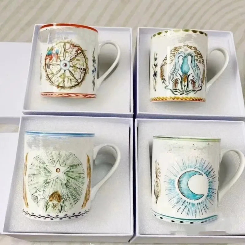 Coffee Cup Mug Fathers Day Gifts Retro Bone China Mug Breakfast Cereal Cup Household Creative Sun Series Tea Gift