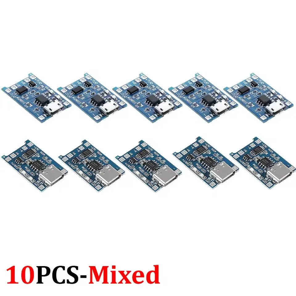Micro USB/Type C 5V 1A Charger Board with Dual Protection Functions 18650 Charging Module Lithium Battery Module Battery Holder
