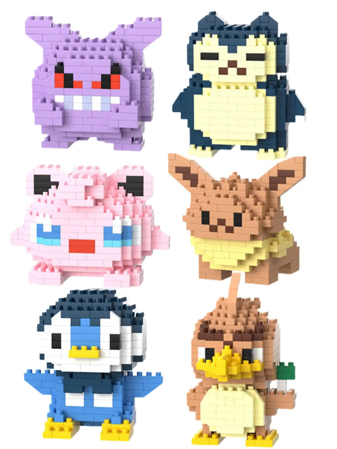 Purple pixelated Gengar figure made from interlocking plastic bricks in the Pokemon Micro Building Block Figures Set.
