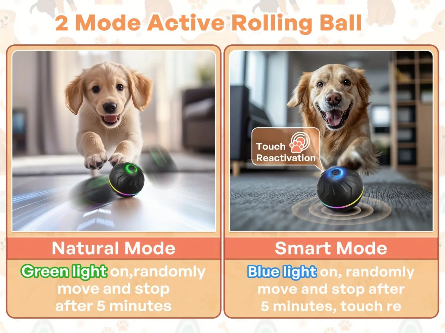 interactive dog toys smart rolling ball led in black spherical design with glowing green and blue lights and touch-sensitive activation for engaging play
