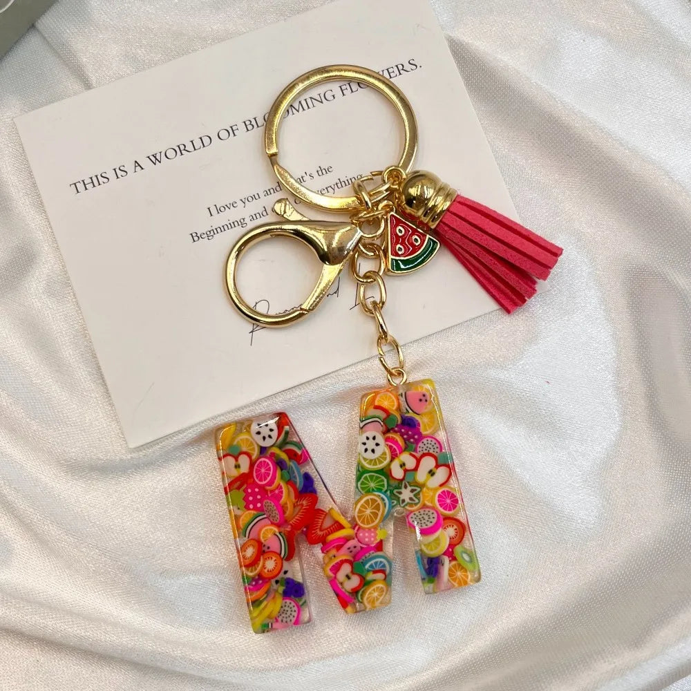 Personalized A-Z Key Ring Buckle Chains Y2k New Fruit Resin Keychain 26 Letter Pendant Fresh Cute Keyring Alphabet Initial Gift