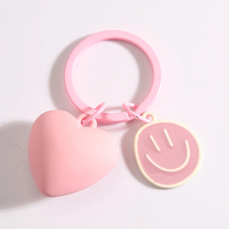 Cute Heart Keychains Pink Smile Love Romantic Key Rings Good Gift For Women Girlfriend Handbag Accessories DIY Handmade Jewelry
