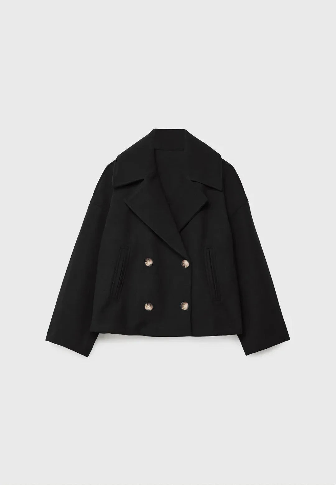 Women Wool Coats Elegant Short Coat Double Breasted Long Sleeve Jackets Blends Solid Casual Pockets Jacket Office Lady Autumn