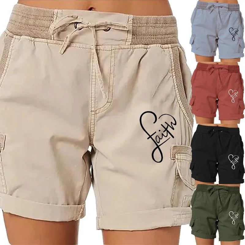 Summer Women Brand Printed High Waist Shorts Fashion Short Pants Female Work Wear Casual Loose Cargo Shorts