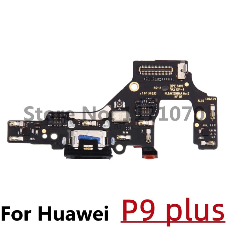 black circuit board with gold-colored connectors and usb-c port for huawei p9 plus back side designed as charging port flex cable replacement compatible with p10 p20 and p30 models