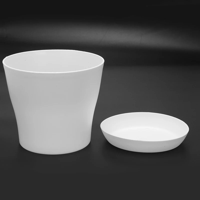 Plastic Plant Flower Pot Planter With Saucer Tray Round Gloss Home Garden Decor, White Upper Caliber -, 17cm / 6.69"