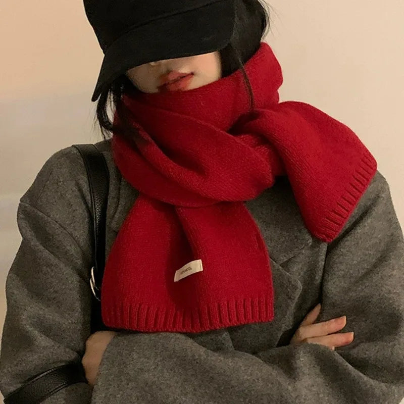 2024 New Knitted Red Scarf Women Winter Simple Classic Solid Color Wraps Men Couple Scarf New Soft Warm Thermal Wool  Muffler