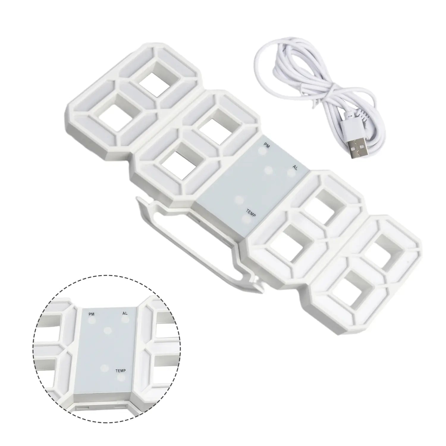 Horloge murale numérique LED 3d moderne en couleur blanche avec affichage 24 heures et câble de charge USB pour une utilisation pratique parmi les horloges murales.