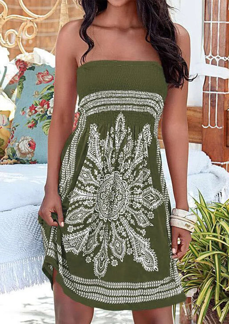 Women Dresses 2025 Spring/Summer New European Fashion Printed Sexy Strapless Dress Women's Clothing Vestidoes