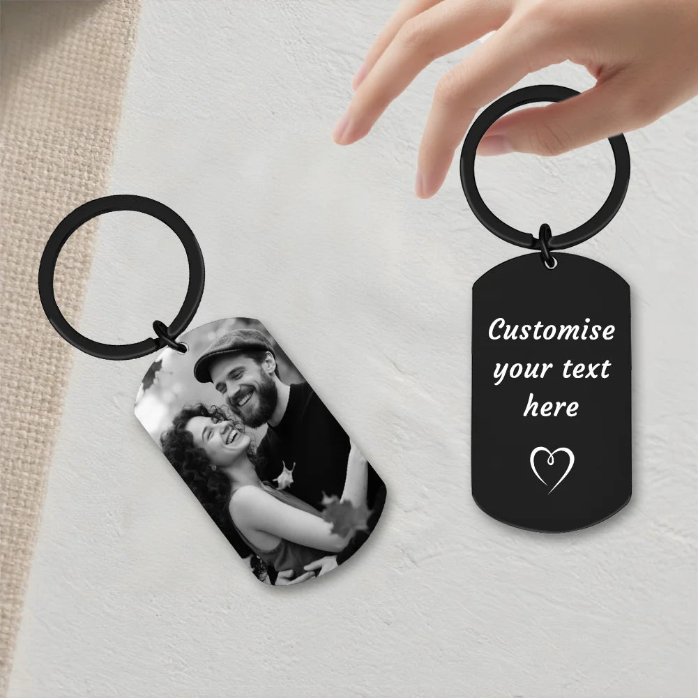Personalized Photo Keychain For Couples Family,Custom Double Sided Engraved Keyring,Romantic Keepsake Birthday Anniversary Gift