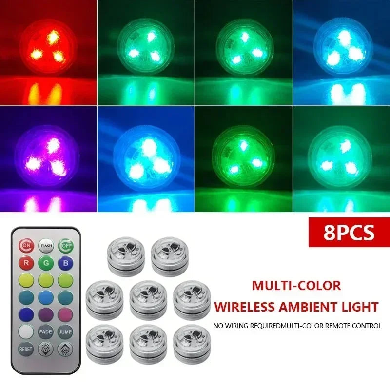 LED Car Interior Ambient Light Decoration Wireless Adhesive Bicycle Tail Auto Roof Foot Atmosphere Lamp Diamond Diving Lights