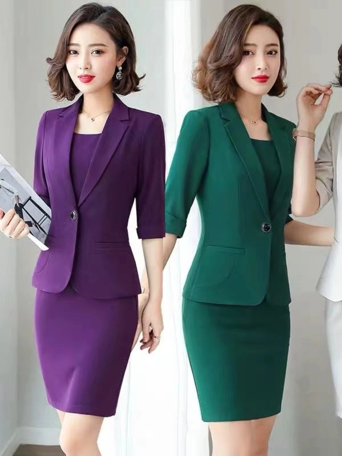 plus Size Professional Suit Dress Korean Style High Waist Slim Fit Workwear Two Piece Set Spring Autumn Seasonal Fashion