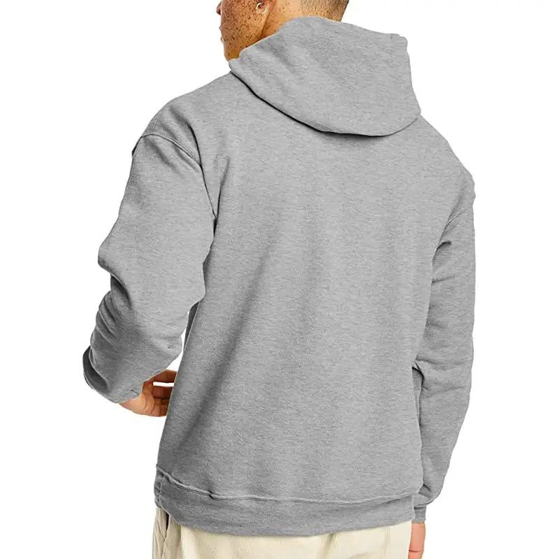 Herren-übergroßer Fleece-Pullover mit Kapuze in grauem, meliertem Farbton mit weichem, strukturiertem Stoff und klassischem Design.