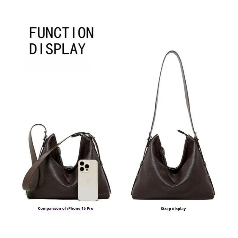 Genuine Leather Tote Bag for Women Large Work Bag with Detachable Shoulder Strap Logo-Free Structured Quiet Luxury