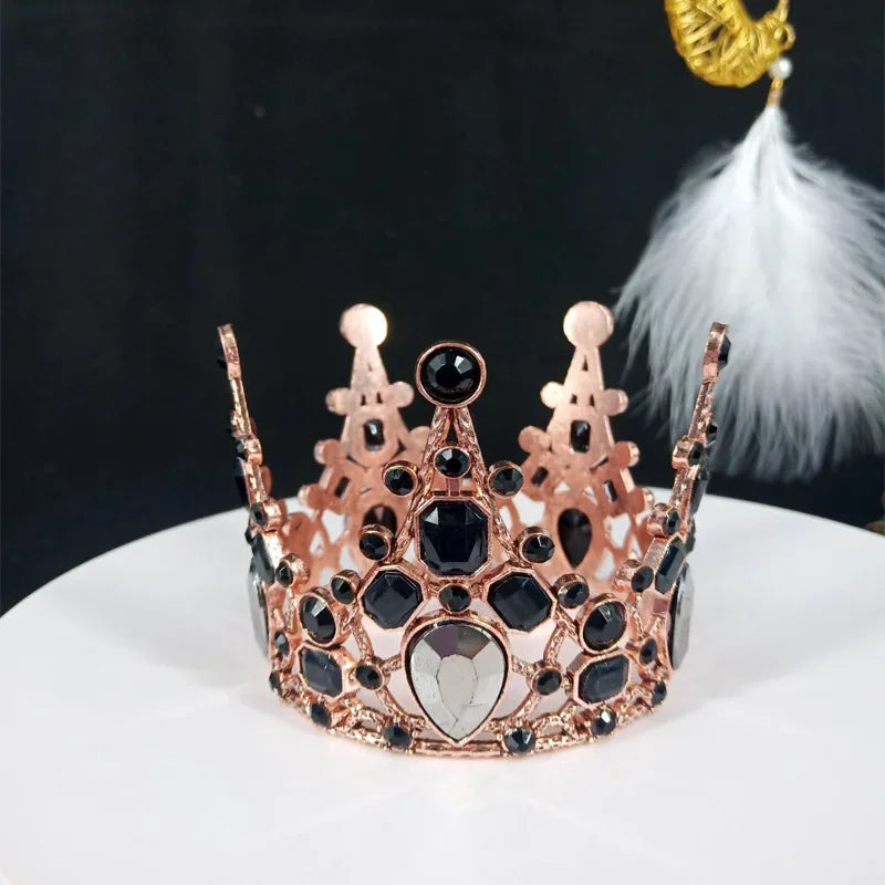 Bridal Wedding Tiaras Gold Silver Crown Boys Girls Baby Birthday Cake Topper Decoration Crystal Pearl Tiara Hair Ornaments Party
