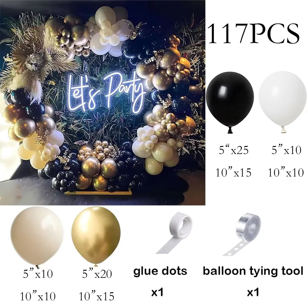 Birthday Party Balloons Garland Arch Black Gold Latex Balloon Kit 40th Birthday Decor Globos Graduation New Year 2024 Decoration