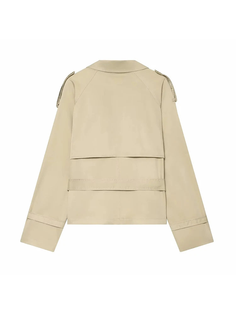 Women Fall Street Fashion Trench Coat Elegant Women Turtleneck Double Breasted Solid Long Sleeve Belted Jacket Casual Lady Coats