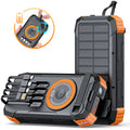 50000mAh Solar Power Bank Hand Crank Generator, Portable Outdoor Emergency Charger with 4 Built-in Cables, Dual LED Flashlight