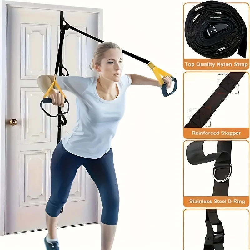 1pc Heavy-Duty Suspension Trainer System with 5-Loop Resistance Bands - All-in-One Home Gym Equipment for Strength Training