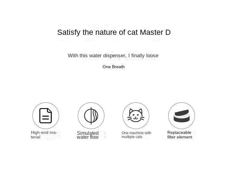 weißer minimalistischer automatischer Trinkwasserspender für Haustiere mit Filter, mit schlankem Design und von vorne sichtbarer Branding-Gestaltung mit Katzenmotiv
