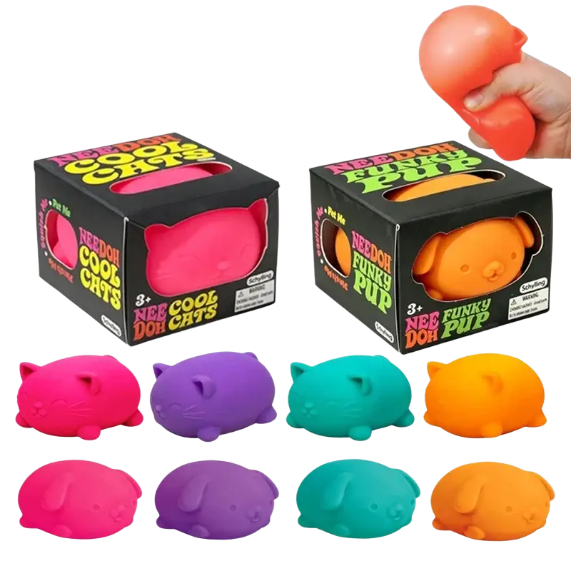 Needoh cool cats funky pups brightly colored tpr squishy stress balls shaped like cats and dogs for anxiety relief